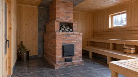 Кирпичная печь с каменкой в парной частной бани