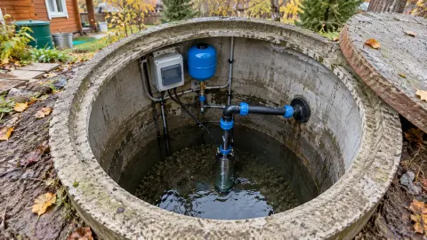 Вода на дне открытого кессона скважины